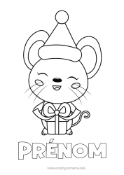 Coloriage à personnaliser Cadeaux Noël Souris Coloriages faciles Animaux de la forêt Bonnet de Noël