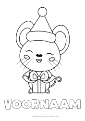 Gratis tekening Cadeaus Kerstmis Muis Dier Eenvoudige kleurplaten Bosdieren Kerstmuts