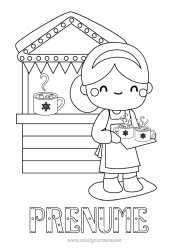 Pagină de colorat personalizată Iarna Cafenea Ceai Băutură Meserii În Domeniul Culinar Cabana Magazin