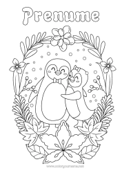 Pagină de colorat personalizată Crăciun Pinguin, Pinguin De Gheață Coroana De Crăciun Păsări Și Mamifere Zburătoare