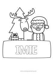 Rysunek za darmo Prezenty Choinka bożonarodzeniowa Święty Mikołaj Renifer Zwierzęta leśne Etykieta