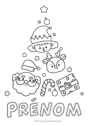 Coloriage gratuit Sapin de Noël Père Noël Renne Lutins de Noël Kawaii Boule de Noël Sucre d'orge Coloriages lutins Coloriages faciles Animaux de la forêt Cerf