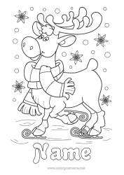 Colouring to customise Snow Reindeer Animal Forest Animals Deer Scarf Winter Sports Skating