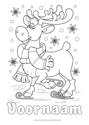 Gratis kleurplaat Sneeuw Rendier Bosdieren Hert Sjaal Wintersporten Kunstschaatsen
