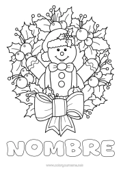 Colorear gratis Pan de jengibre Corona navideña Acebo