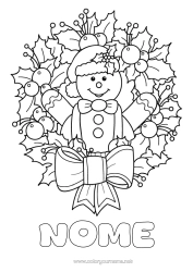 Desenho para personalizar Pão de Gengibre Coroa de Natal Azevinho