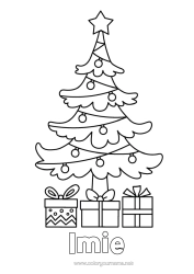 Rysunek za darmo Prezenty Choinka bożonarodzeniowa Łatwe kolorowanki