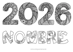 Colorear gratis Feliz año Zentangle 2026