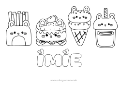 Kolorowanka do personalizacji Uroczy Napój Słodkości, Łakocie Lód Hamburger Frytki
