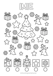 Kolorowanka za darmo Zima Prezenty Choinka bożonarodzeniowa Bałwanek Aktywności dla dzieci Płatki śniegu Szukaj i znajdź Łatwe kolorowanki Liczy i Koloruje