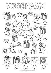 Gratis tekening Winter Cadeaus Kerstboom Sneeuwpop Activiteiten voor Kinderen Sneeuwvlokken Zoeken en vinden Eenvoudige kleurplaten Tel en Kleur