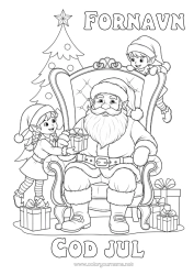Fargeleggingssiden å tilpasse Gaver Juletre Julenissen Julealver Jul Fargelegging av nisser