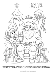 Rysunek za darmo Prezenty Choinka bożonarodzeniowa Święty Mikołaj Świąteczne skrzaty Boże Narodzenie Kolorowanki dla skrzatów