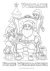 Kostenlose Zeichnung Geschenke Weihnachtsbaum Weihnachtsmann Weihnachtself Weihnachten Elfen Ausmalbilder