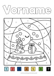 Kostenlose Malvorlage Schnee Winter Geschenke Malen nach Zahlen Kinderaktivitäten Einfache Ausmalbilder Tannenbaum Schneekugel