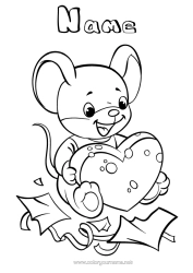Free colouring Heart Mouse Animal Forest animals Cheese