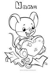 Coloring to customize Heart Mouse Animal Forest animals Cheese