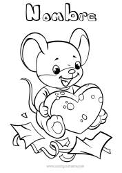Colorear para personalizar Corazón Ratón Animales Animales del bosque Queso