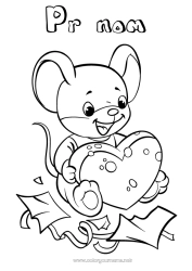 Coloriage gratuit Coeur Souris Animal Animaux de la forêt Fromage