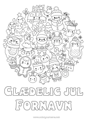 Farvelægningssiden tilpasning Juletræ Julemanden Snemand Jule-Nisser Mandala Jul Kawaii Pingvin, Pinguin Sukkerstok Symboler Fugle Og Flyvende Pattedyr Skovens Dyr Hjort Julesok