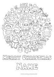 Colouring to customise Christmas Tree Father Christmas Snowman Christmas Elves Mandala Christmas Cute Penguin, Tuxedo Candy Cane Symbols Birds And Flying Mammals Forest Animals Deer Christmas Stocking