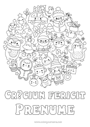 Pagină de colorat personalizată Brad De Crăciun Moș Crăciun Om De Zăpadă Moșneguții De Crăciun Mandala Crăciun Drăguț Pinguin, Pinguin De Gheață Zahăr De Orz Simboluri Păsări Și Mamifere Zburătoare Animale Din Pădure Cerb Ciorap De Crăciun