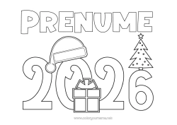 Pagină de colorat personalizată Brad De Crăciun La Mulți Ani! Căciulă De Crăciun 2026