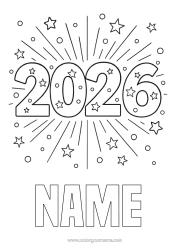 Free coloring Happy new year Firework Stars 2026