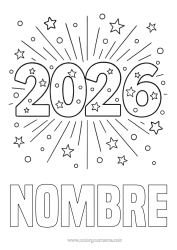 Colorear para personalizar Feliz año Fuegos artificiales Estrellas 2026