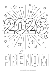 Coloriage à personnaliser Bonne Année Feu D'artifice Étoiles 2026