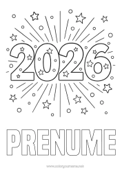 Pagină de colorat gratuită La mulți ani! Foc de artificii Stele 2026