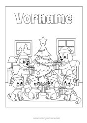 Kostenlose Zeichnung Katze Geschenke Weihnachtsbaum Weihnachten Hund Tier Hunde und Katzen Weihnachtsmütze