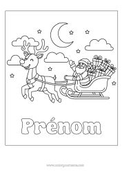 Coloriage gratuit Cadeaux Père Noël Renne Traîneau Animaux de la forêt