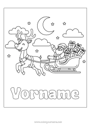 Malvorlage anpassen Geschenke Weihnachtsmann Rentier Schlitten Waldtiere