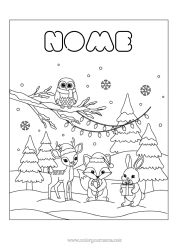 Desenho para personalizar Neve Inverno Raposa Coruja Coelho Guirlanda De Natal Flocos De Neve Pássaros E Mamíferos Voadores Animais Da Floresta Árvore De Natal Veado Gorro De Natal