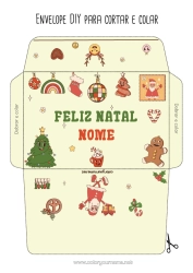 Desenho para personalizar Pai Natal Natal Bola De Natal Decorações De Natal Pão De Gengibre Envelope Envelope Para Imprimir Envelope De Natal
