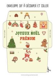 Coloriage à personnaliser Père Noël Noël Boule de Noël Décorations de Noël Pain d'épices Enveloppe Enveloppe à imprimer Enveloppe de Noël