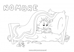 Colorear gratis Chico Niño Cama