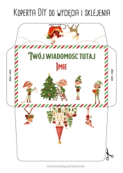 Kolorowanka do personalizacji Świąteczne Skrzaty Koperta Koperta Do Druku Podróż Świątecznego Elfa Koperta Świąteczna Koperta Na List Od Świętego Mikołaja