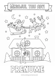 Pagină de colorat personalizată Moș Crăciun Sanie Moșneguții De Crăciun Scrisori De Spiriduși Jucăuși Desene De Colorat Cu Spiriduși Casă Scrisoare De Plecare, La Revedere Spiriduș.