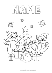 Colouring to customise Bear Christmas Tree Christmas Squirrel Rabbit Animal Easy Colouring Pages Forest Animals Christmas Hat