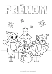 Coloriage à personnaliser Ours Sapin De Noël Noël Écureuil Lapin Coloriages Faciles Animaux De La Forêt Bonnet De Noël