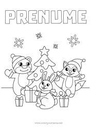 Pagină de colorat personalizată Urs Brad De Crăciun Crăciun Veveriță Iepure Animal Desene De Colorat Ușoare Animale Din Pădure Căciulă De Crăciun
