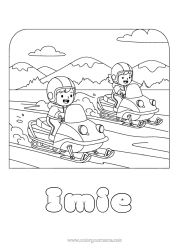 Kolorowanka za darmo śnieg Dziecko Inne pojazdy Skuter śnieżny