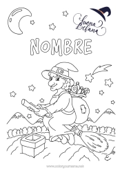 Colorear gratis Escoba Bruja Epifanía Luna Befana