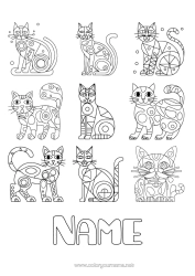 Colouring to customise Cat Animal Dogs And Cats Geometric Shapes