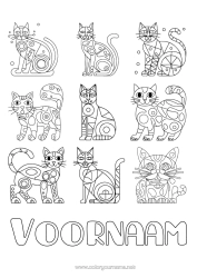 Kleurplaat aanpassen Kat Dier Honden En Katten Geometrische Vormen