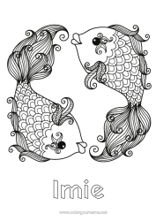 Kolorowanka do personalizacji Zwierzę Ryba Znak Zodiaku Zwierzęta Morskie Lub Wodne Znaki Zodiaku