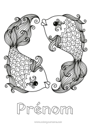 Coloriage gratuit Animal Poisson Signe astrologique Animaux marins ou aquatique Signes du zodiaque
