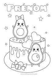 Coloriage à personnaliser Gâteau Coeur Kawaii Étoiles Avocat Gâteau D’anniversaire